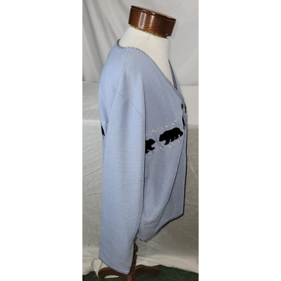 Christopher & Banks Womens Large Blue Black Bear Embroidered Button Up Cardigan - Picture 5 of 9